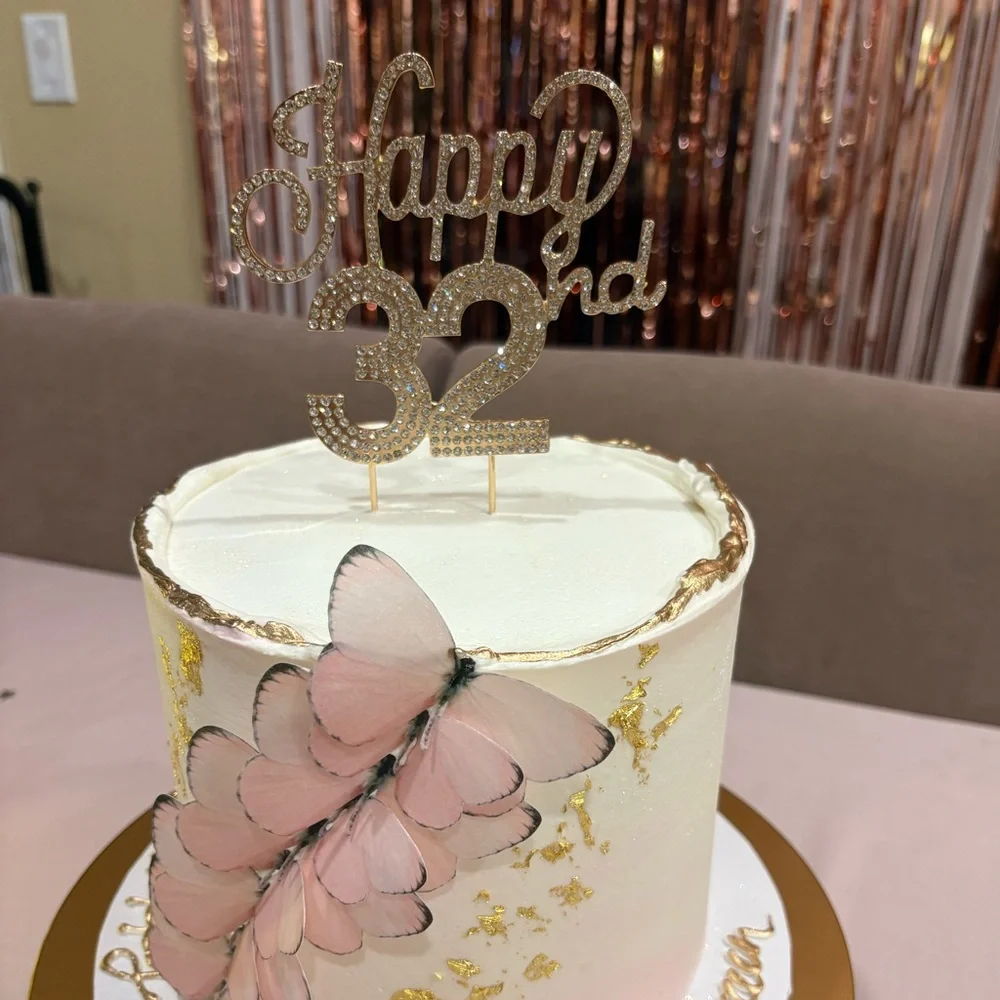 Gold rhinestone 'Happy 32nd' Cake Topper